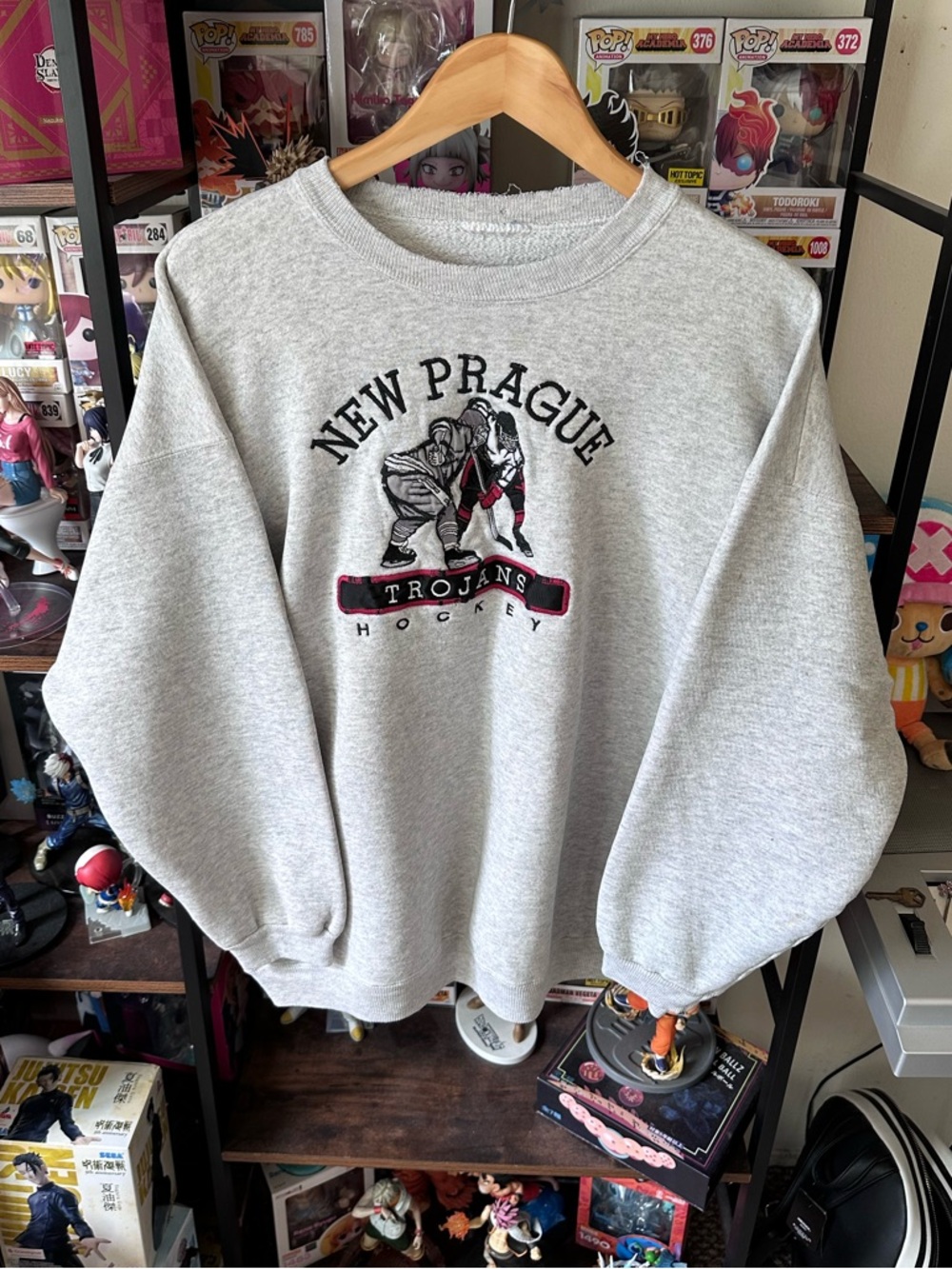 Vintage New Prague Trojans Hockey Sweatshirt Gray Crewneck XL